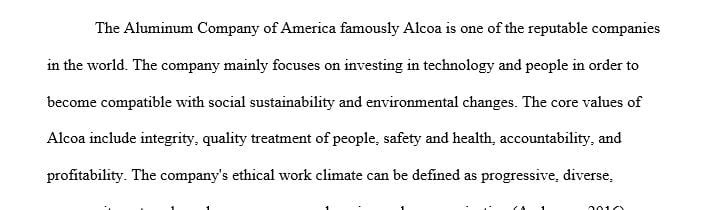 Describe how you would classify Alcoa’s ethical work climate