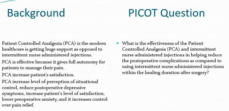 What is the effectiveness of the Patient Controlled Analgesia (PCA) and intermittent nurse administered injections