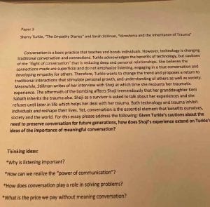 Paper about Two articles The empathy Diaries and Hiroshima and the inheritance of Trauma