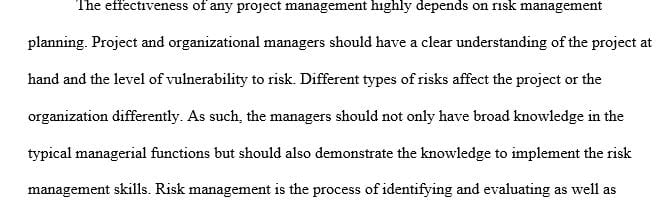 Create a paper detailing the entire Risk Management planning process.