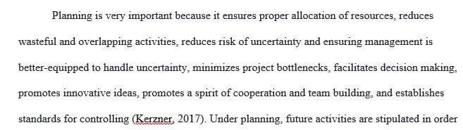 Discuss in your own words why you believe planning is important