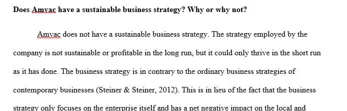 Does Amvac have a sustainable business strategy