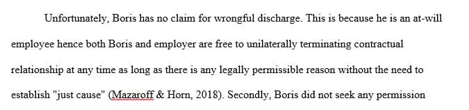 Does Boris have a claim for wrongful discharge