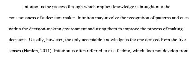 Explain the role of intuition in decision making.