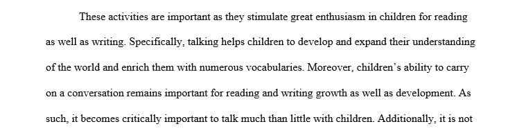 List all the literacy activities that could take place in the home