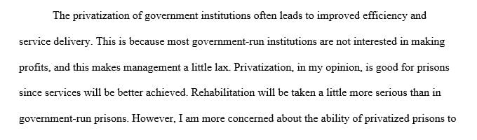 Personal stance on the privatization of prisons versus traditional government-run facilities