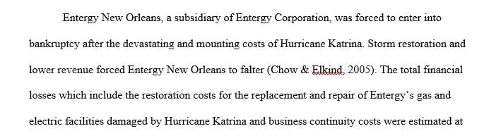 Research on online and search for information about companies that have been harmed or bankrupted by a disaster