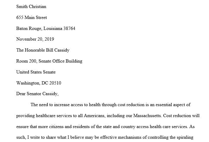 Review the measures of the Affordable Care Act as a basis for your letter.