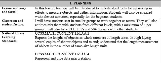 Select a 1-5 grade level a corresponding Arizona or other state standard based on the Measurement