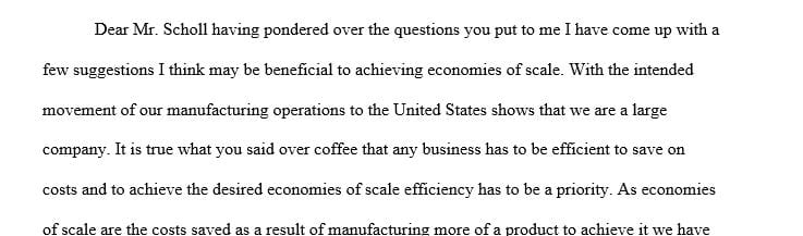 The decision about relocating manufacturing operations to the United States