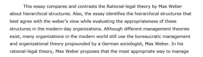 The theory of Max Weber’s ‘Rational-Legal’ perspective in relation to the use of hierarchical structures in organisations.