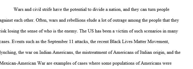 Think about (6) different times in history where Americans have been treated as them