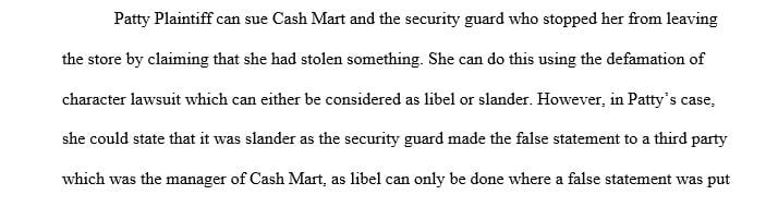 What are the possible tort claims that Patty can make against Cash Mart