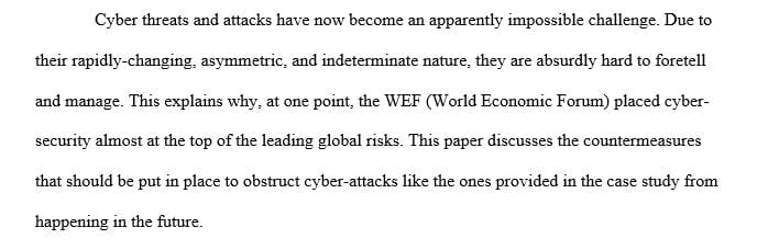 Discuss what type(s) of countermeasures need to be implemented to prevent the cyber attack