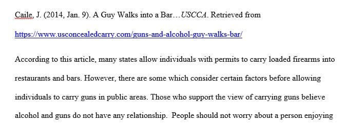 An annotated bibliography of 6 sources about guns in bars