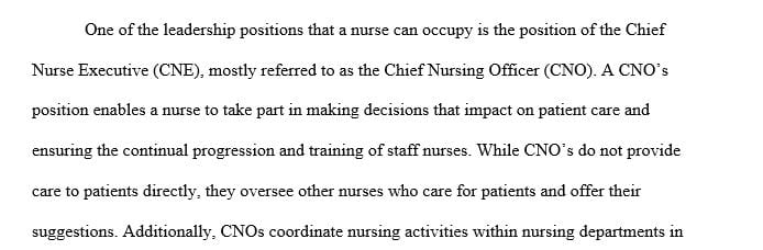 Discuss a formal role where a nurse is in a position of leadership