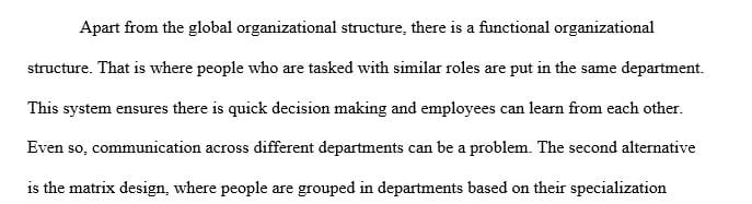 Discuss at least three alternatives for global organization structure.