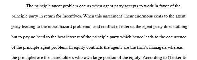 Explain the principal-agent problem as it pertains to equity contracts.