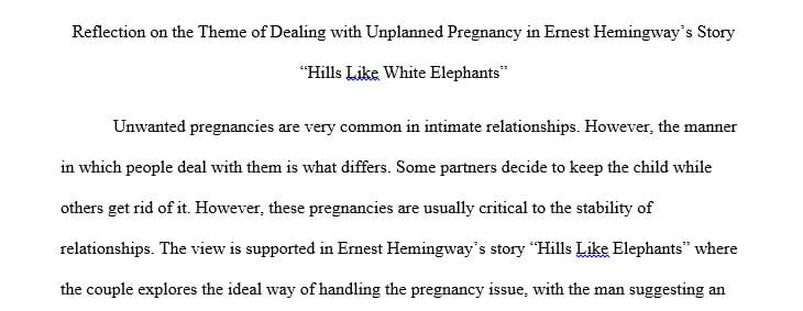 The essay is on the story-“Hills Like White Elephants” by Ernest Hemingway