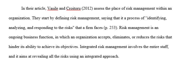 Write a article on ERM Integrated Risk Management ROI