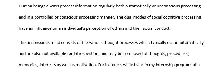 A brief description of one example of a conscious and one example of an unconscious social cognitive process