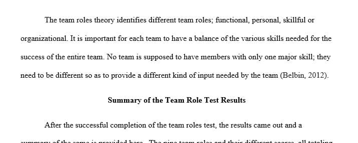 According to team roles theory there are specific different team roles.