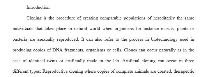 An argumentative essay on a topic of cloning