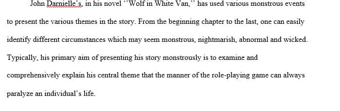 Analyze the way the monstrous is presented in Wolf in White Van.