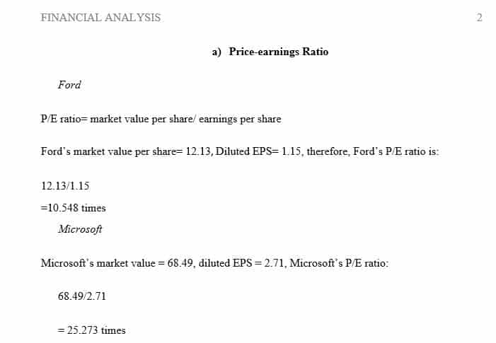 Compare and contrast the ratios for F and MSFT.