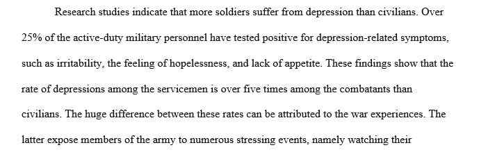 Compare the difference of Depression between the civilian environment to the military environment