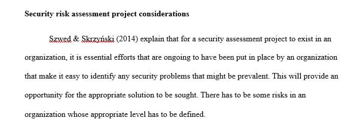 Considerations required to fully describe a security risk assessment project