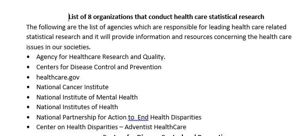 Create a PowerPoint presentation with 10-12 slides about various organizations that conduct health care research