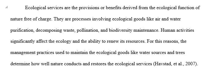 Define and discuss the concept of ecological services