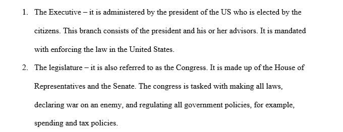 Describe the 3 branches of the U.S. federal government.