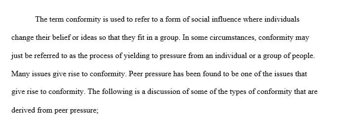 Describe the three types of conformity that can result from peer pressure