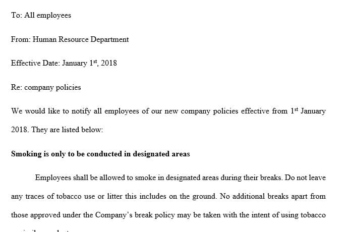 Develop a policy memo with the following topics with description.