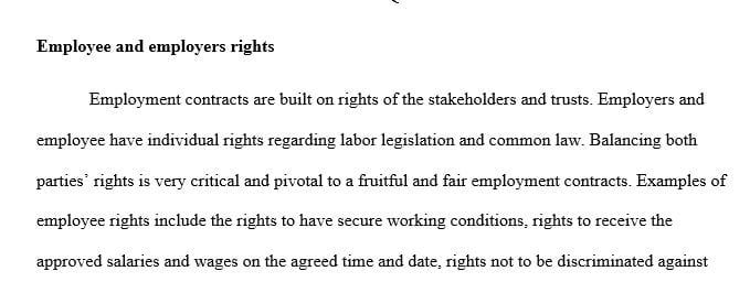 Discuss employer and employee rights and give examples of each