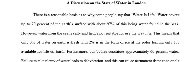 Discuss water source(s) available to the city and how you propose to change this.