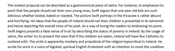 Discuss your thoughts on Swift's use of satire