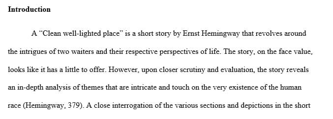 Essay on the short story A Clean Well-Lighted Place by Ernest Hemmingway.