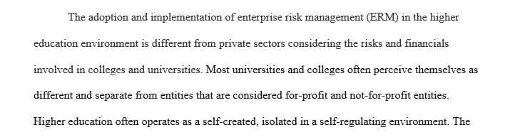 Explain how ERM adoption and implementation in the higher education (HE) environment differs