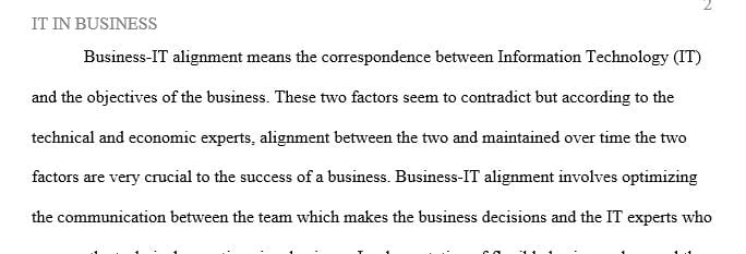 Explain what it means by IT and business alignment and provide some real-life examples