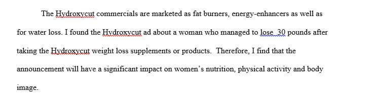 Find an advertisement that influences women’s nutrition physical activity or body image