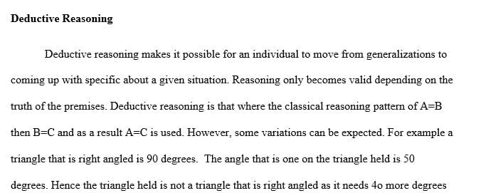 Give an example of either Inductive or Deductive reasoning.