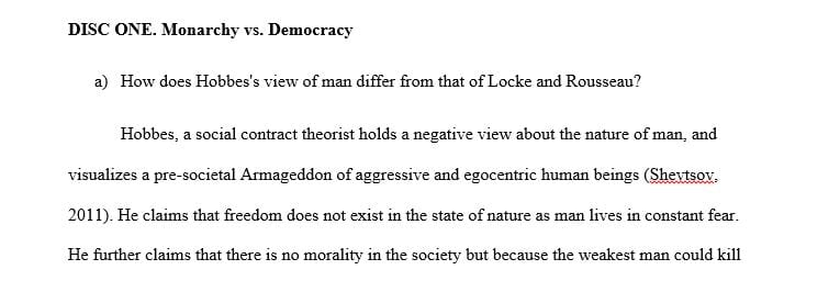 How does Hobbes's view of man differ from that of Locke and Rousseau