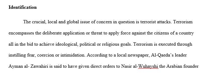 Identify an important local, national or international concern that needs to be solved