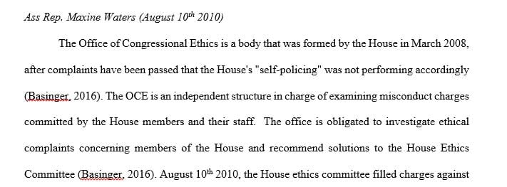 Identify one (1) member of Congress who has been charged with ethics violations in the past 2 years