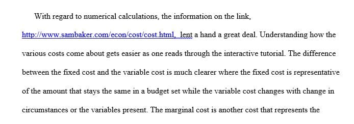 Interactive Tools for Production and Costs