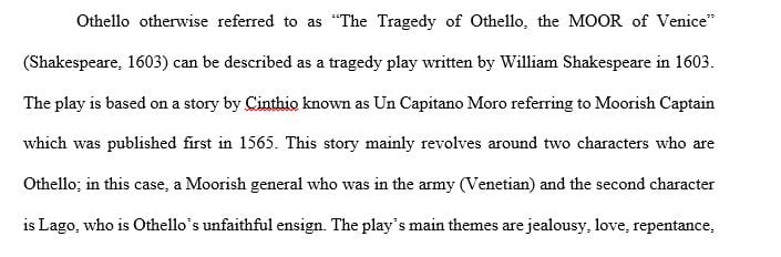 Introduce Iago's character and form a thesis that relates to Iago's overall understanding of himself and his actions