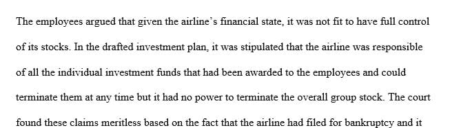 On what grounds did the employee challenge the airlines handling of its own stock an investment option